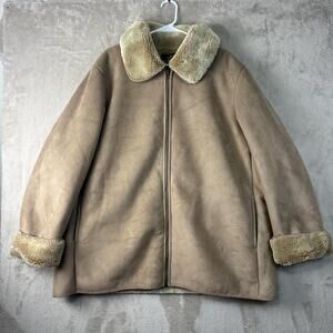 Fuda Studio Coat Womens Plus 2X Beige Faux Fur Lined Zip Winter Jacket